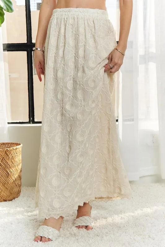Beachside Adora Elastic Waist Applique Maxi Skirt