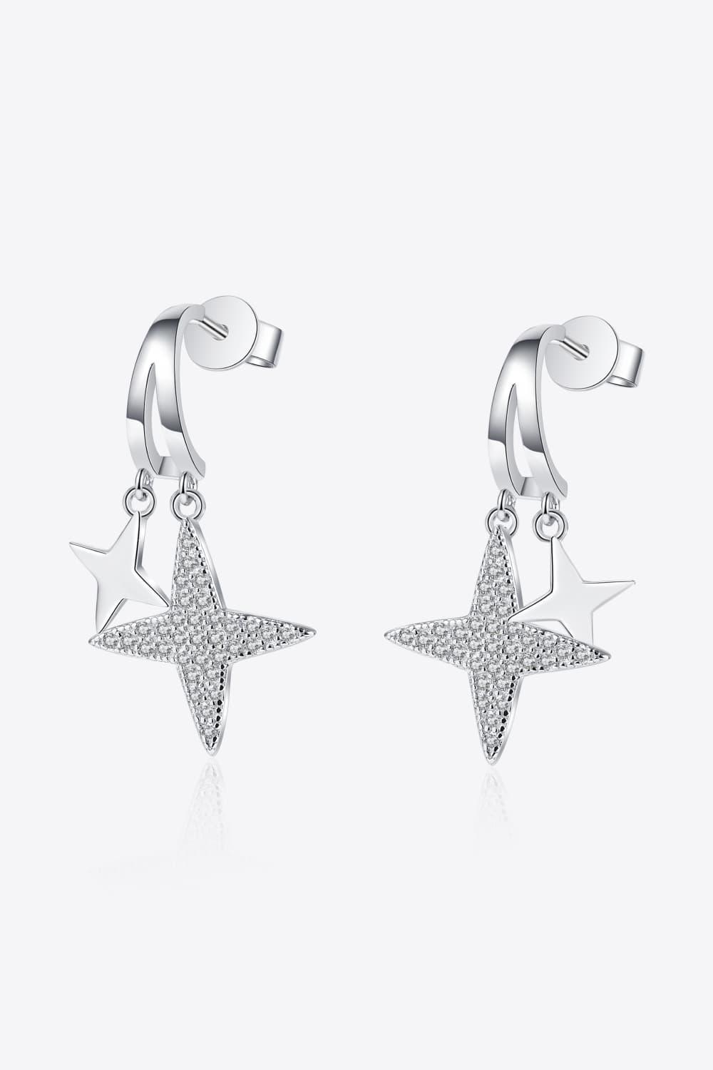 Moissanite Star Drop Earrings Rhodium-Plated - Southern Shores Clothing