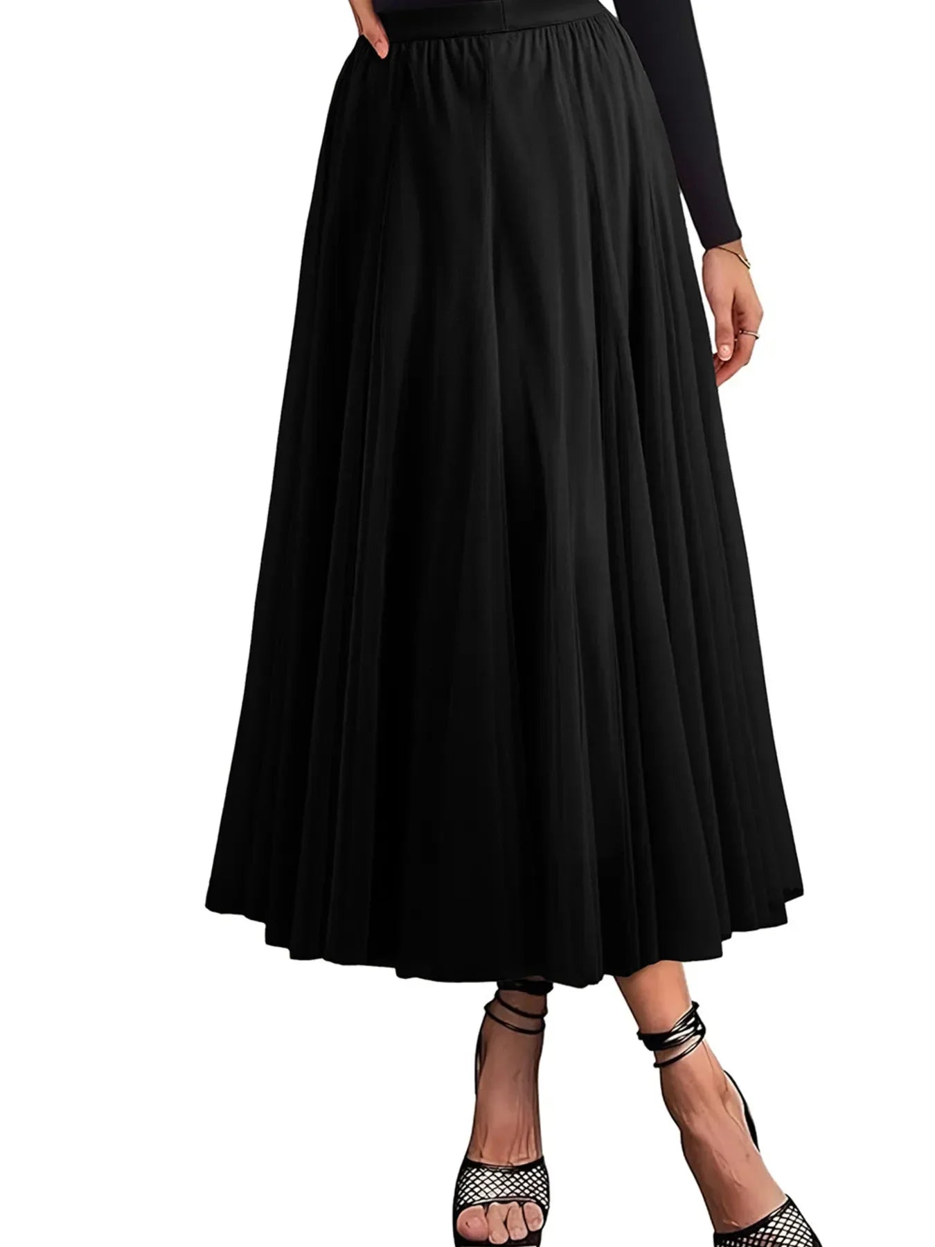 High-Waisted Midi Skirt Polyester Lightweight - Southern Shores Clothing
