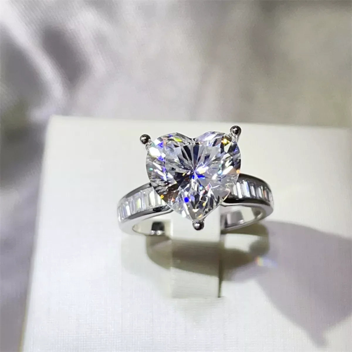 5 Carat Moissanite Heart Ring Platinum-Plated Sterling Silver - Southern Shores Clothing