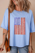 Sequined American Flag Dropped Shoulder T Shirt - Southern Shores Clothing