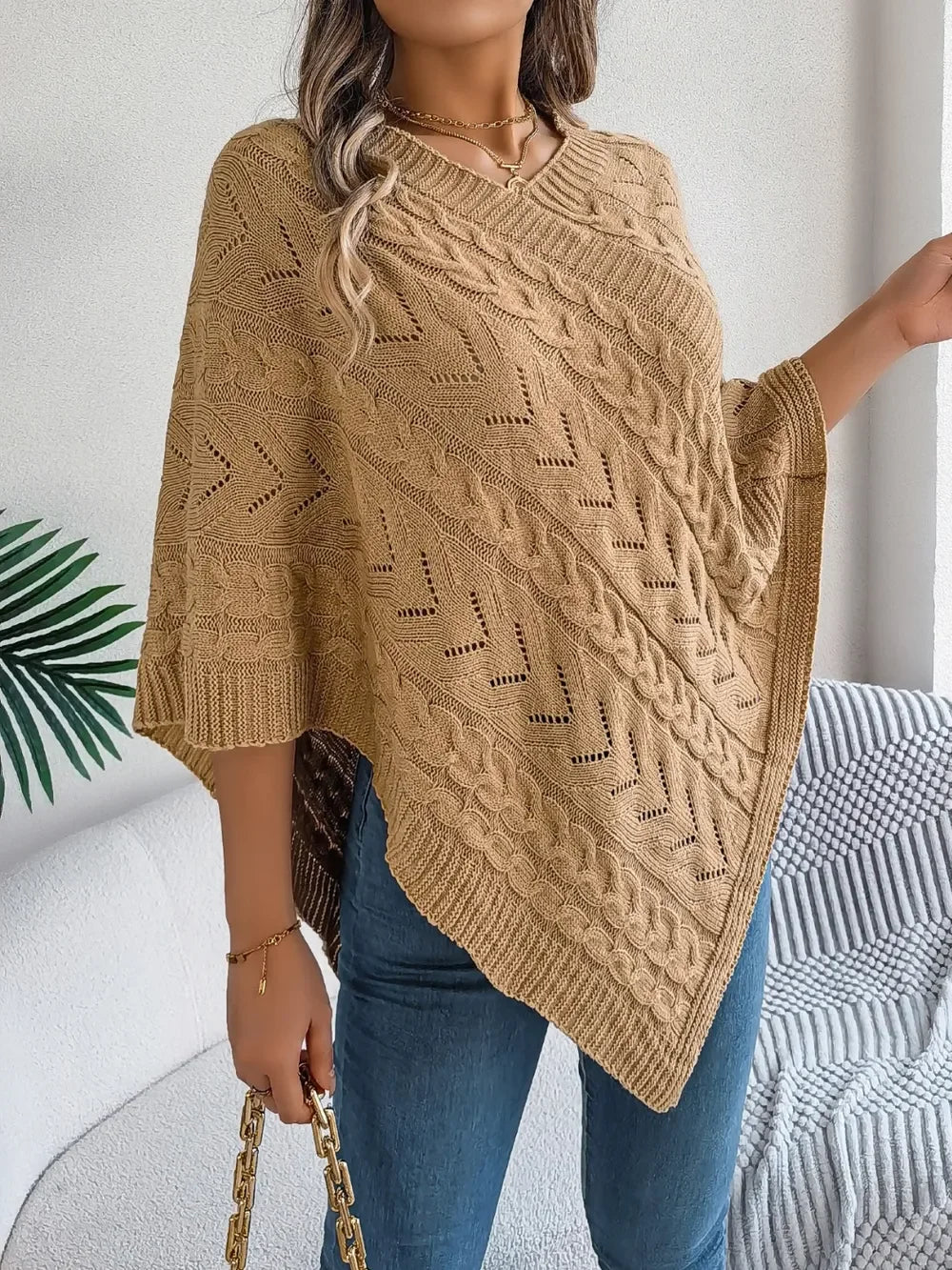 Cable-Knit Openwork Pattern Sweater With Stretch - Southern Shores Clothing