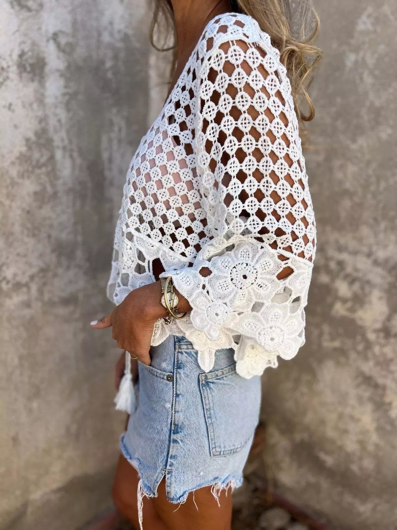 Tassel Crochet Knit Cover Up With Openwork Boho Style Chic - Southern Shores Clothing