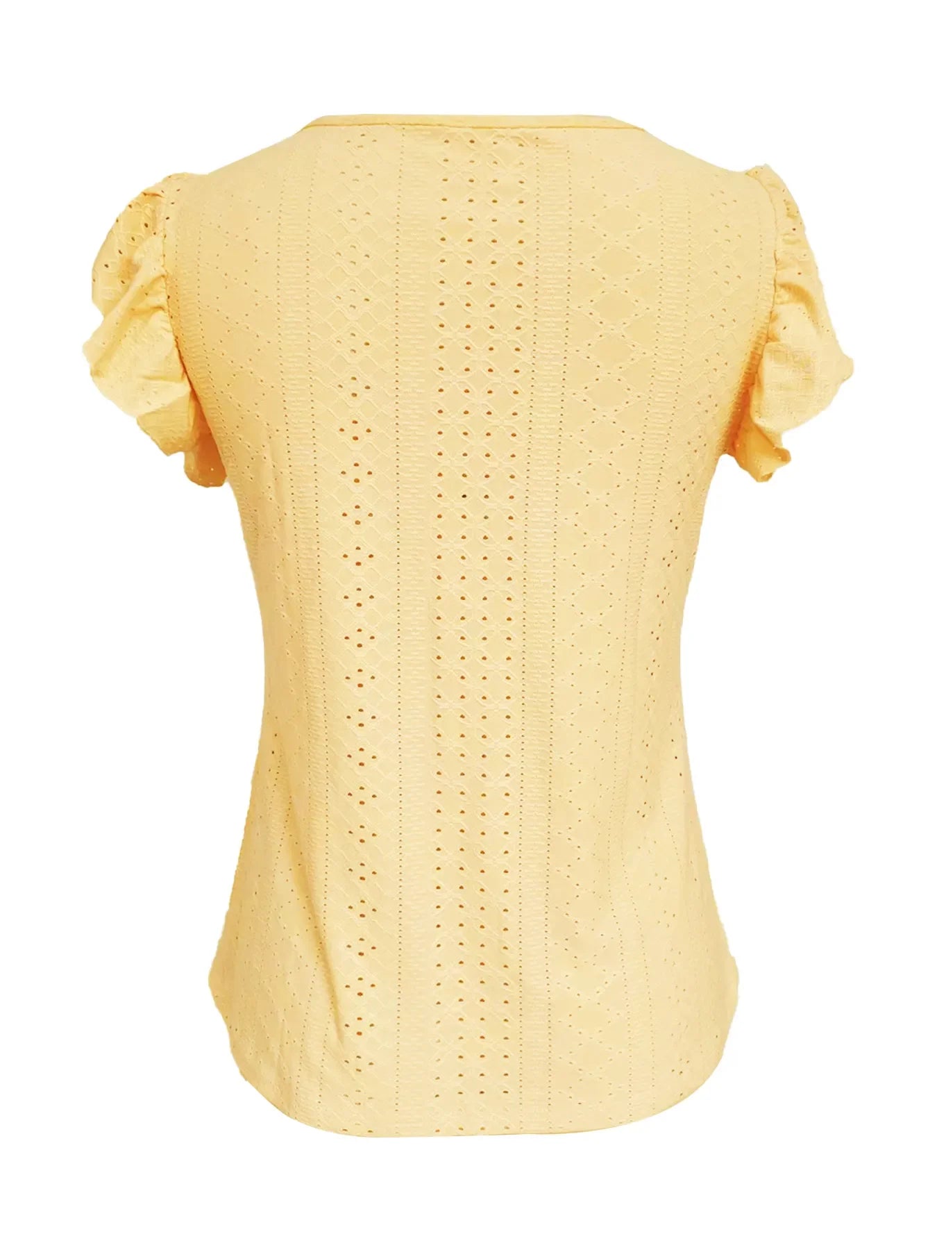 Eyelet Button-Front Flutter Sleeve Top With Stretch - Southern Shores Clothing
