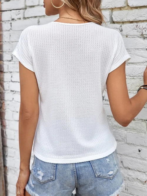 Southern Shores Clothing V-Neck Cap Sleeve Lace Blouse Made Of 95 Percent Polyester And 5 Percent Spandex - Southern Shores Clothing