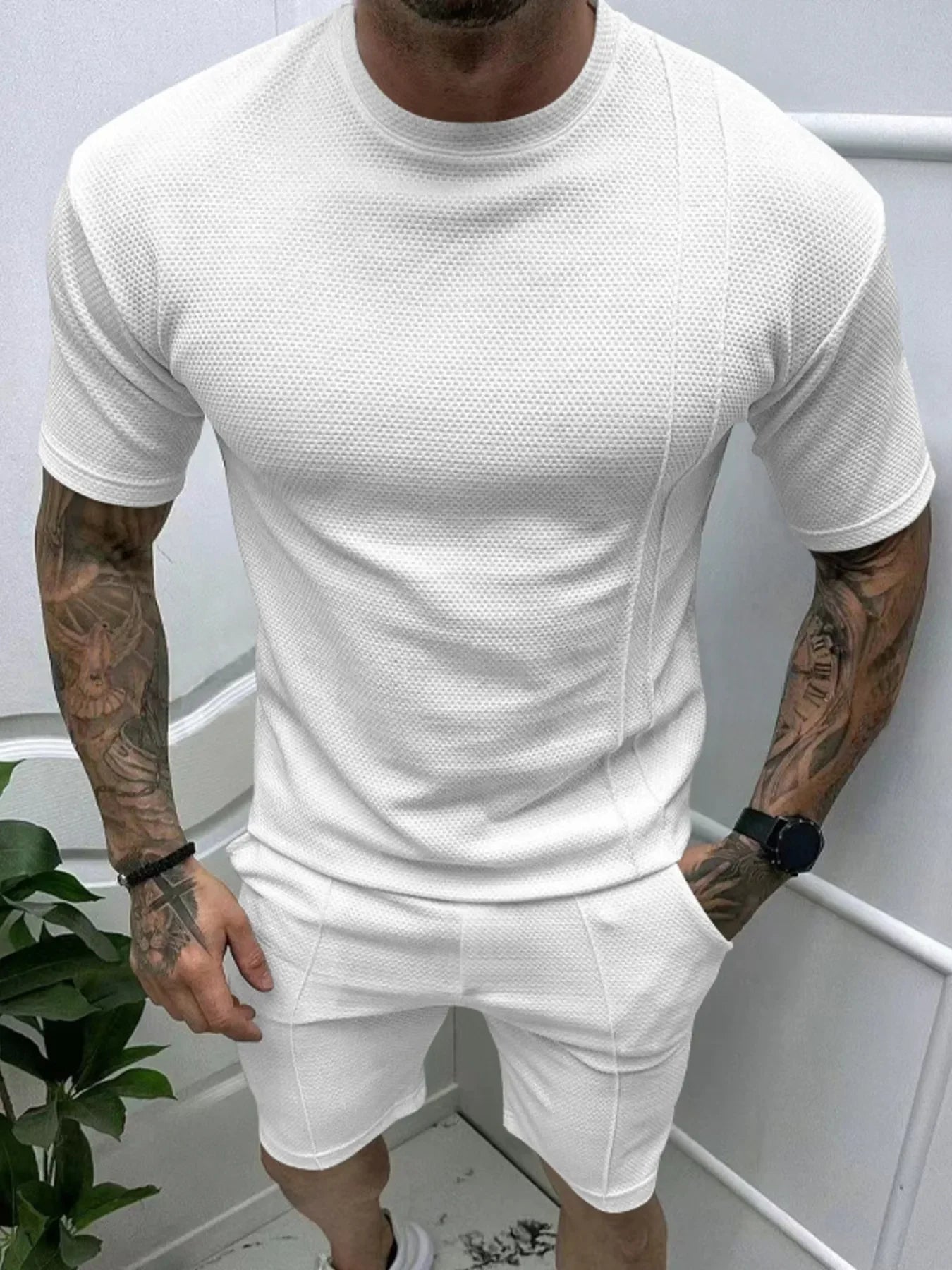 Men's Full Size Round Neck Tee and Shorts Set Plus Size - Southern Shores Clothing