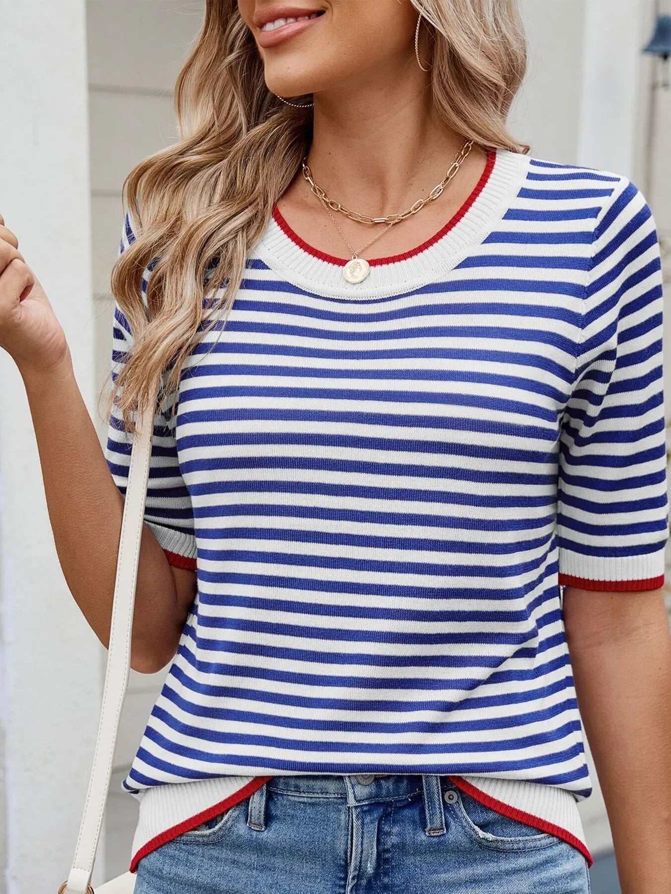 Striped Casual T-Shirt With Contrast Trim Basic Fit - Southern Shores Clothing