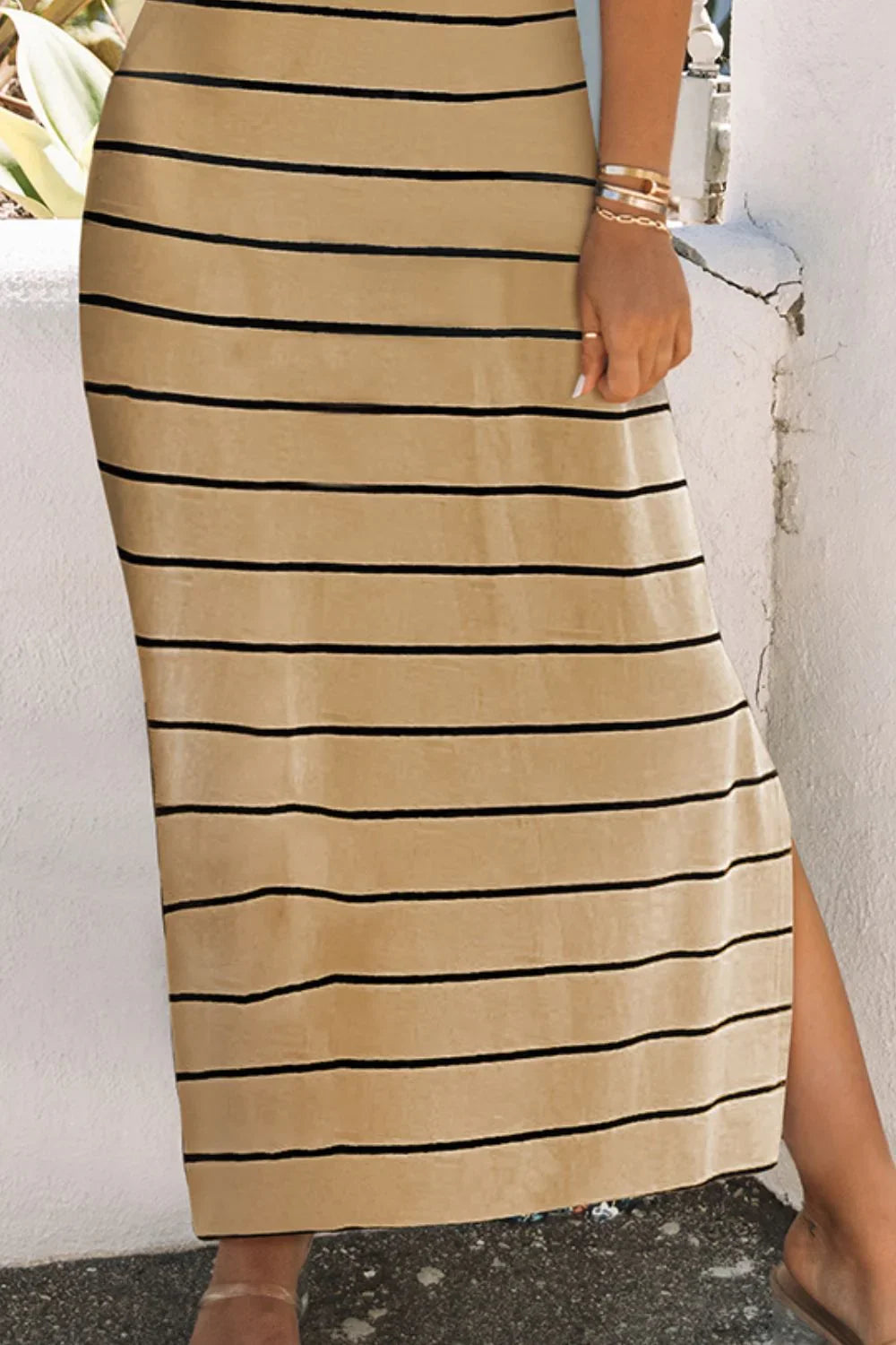 Striped Slit Sleeveless Maxi Dress - Southern Shores Clothing