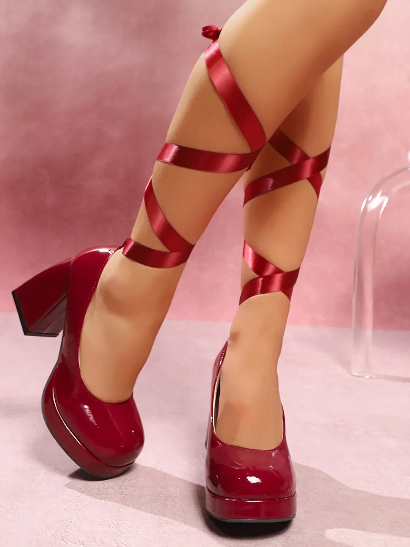 Platform Block Heel Pumps Ankle Wrap Straps - Southern Shores Clothing