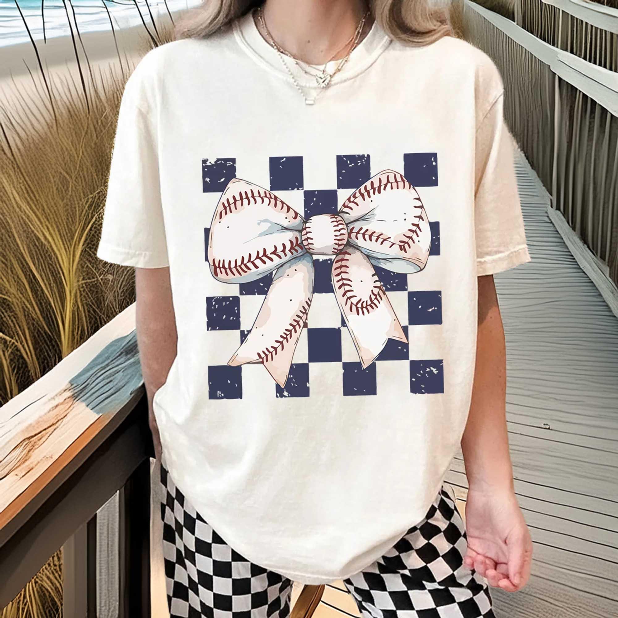 Checkered Bowknot Graphic Crew Neck T Shirt - Southern Shores Clothing