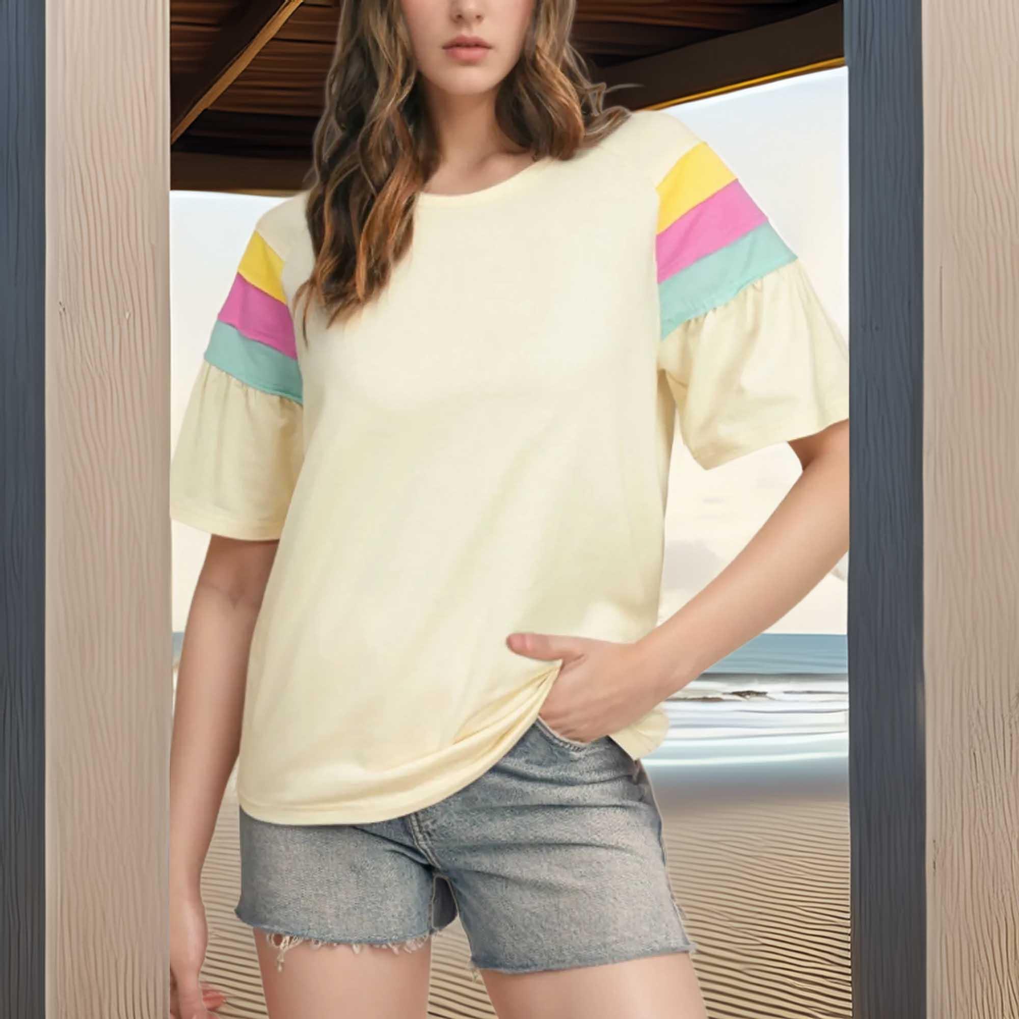 Color Block Stitched Sleeve Loose T Shirt - Southern Shores Clothing