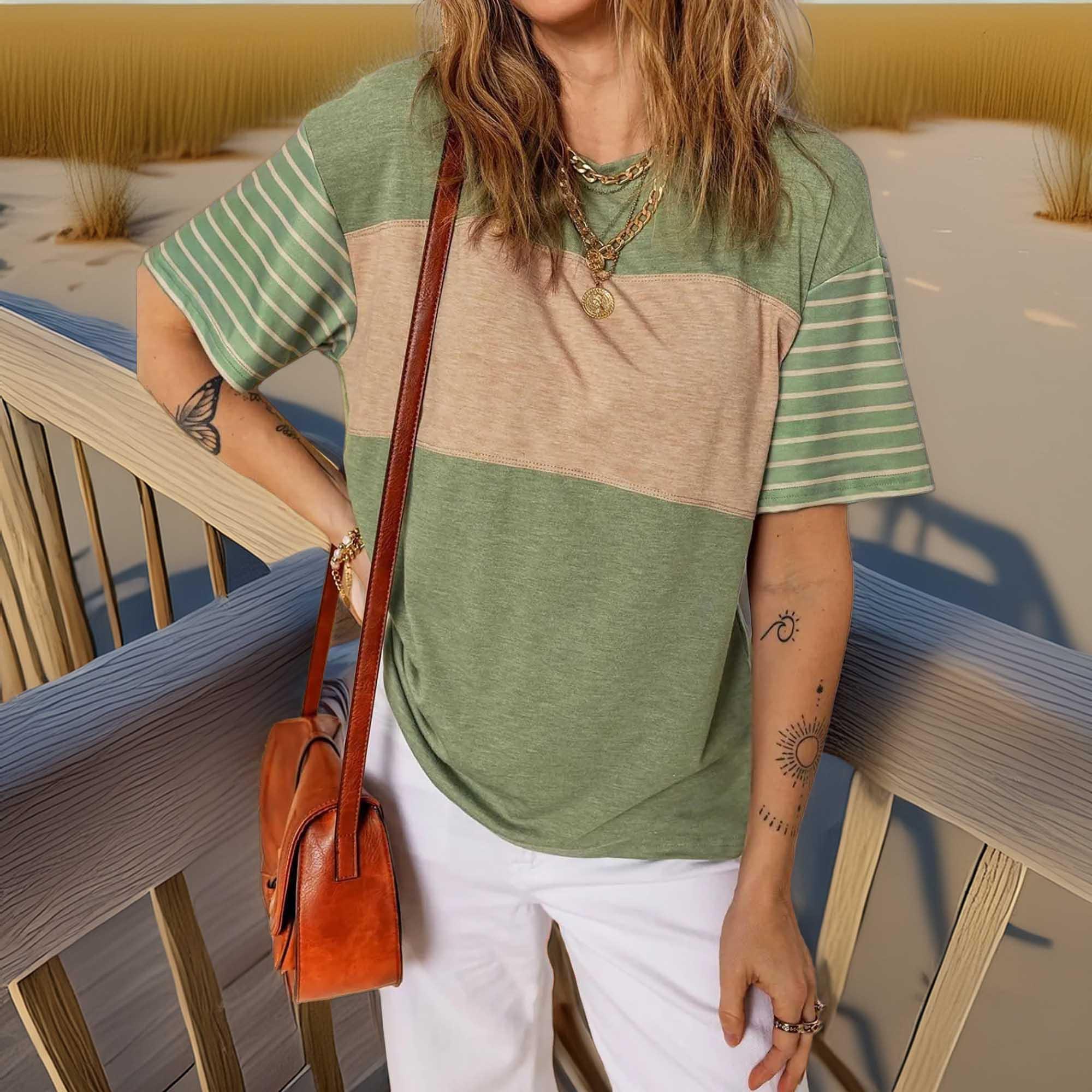 Block Striped Sleeve T Shirt With Lightweight Fabric - Southern Shores Clothing
