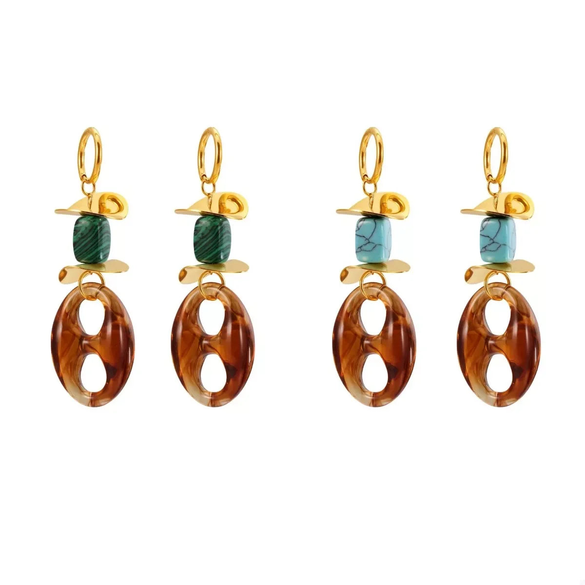 Geometric Drop Earrings With Turquoise In 18K Gold-Plated - Southern Shores Clothing