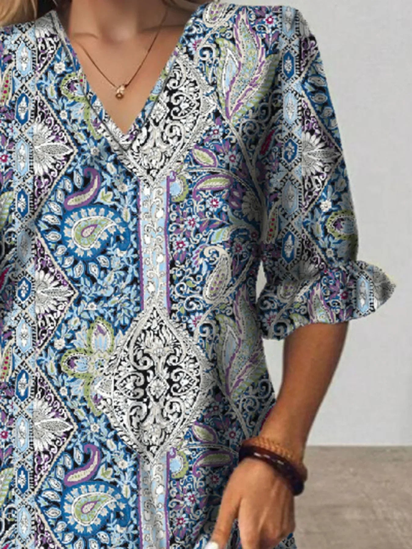 Bohemian Paisley Print V Neck Tiered Midi Dress Pattern - Southern Shores Clothing