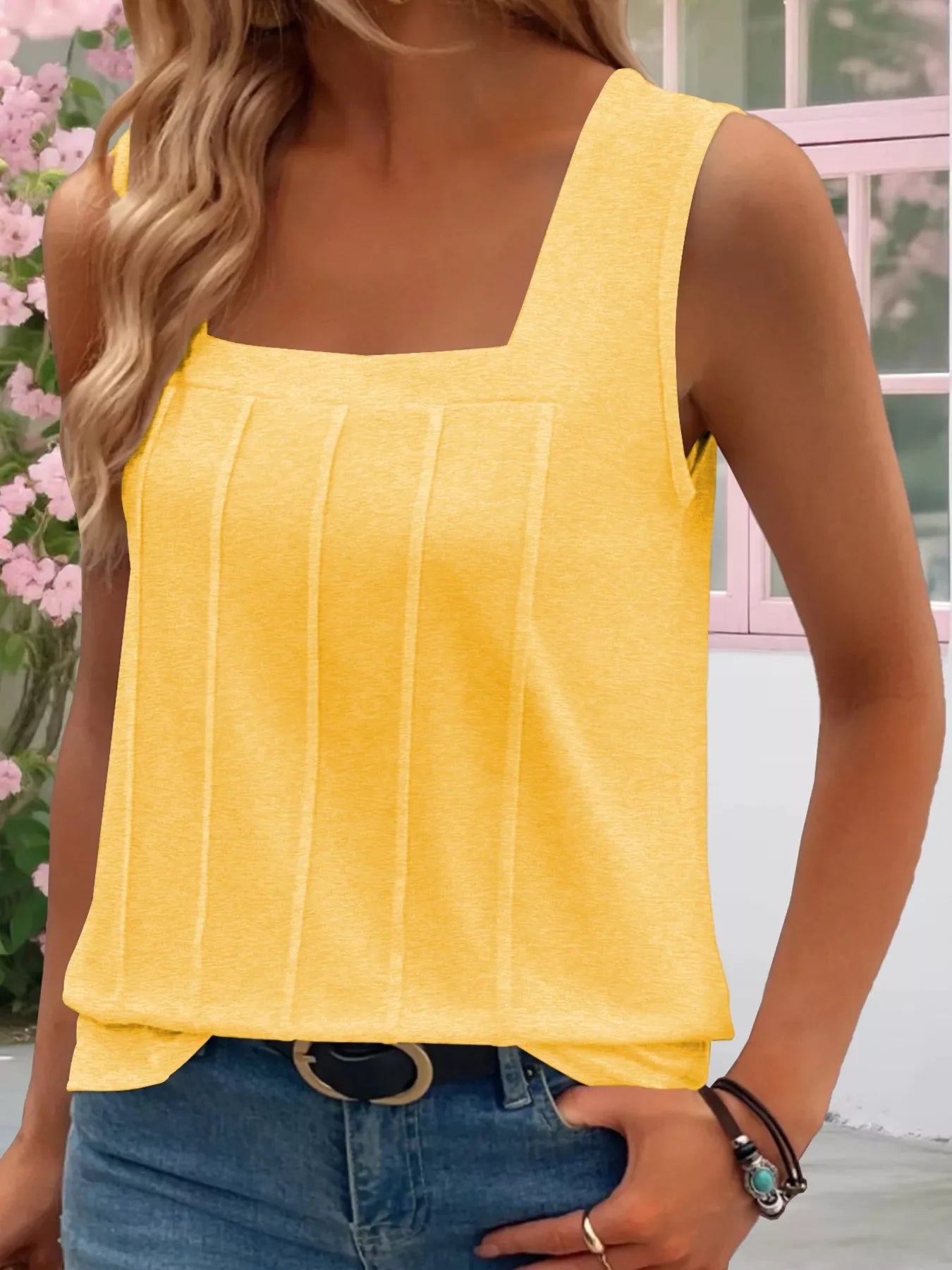 Square Neck Tank Top With Structured Panel Details And Stretch - Southern Shores Clothing