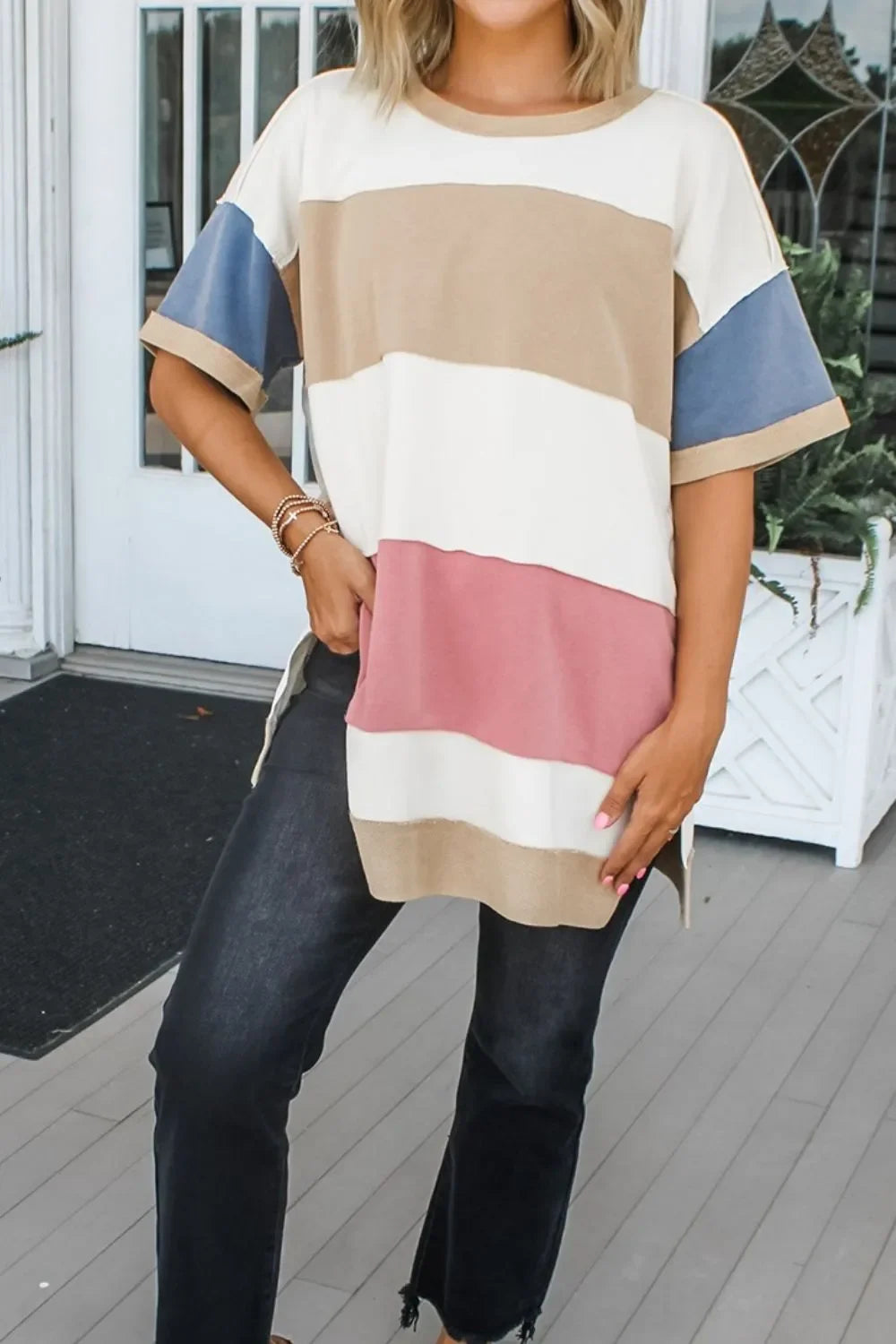 Patchwork Side Split Tunic T-Shirt With Stretch Fabric - Southern Shores Clothing