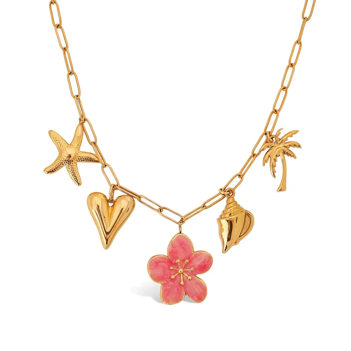 Coastal Beach Pendant Necklace With Pink Resin Flower Charm - Southern Shores Clothing