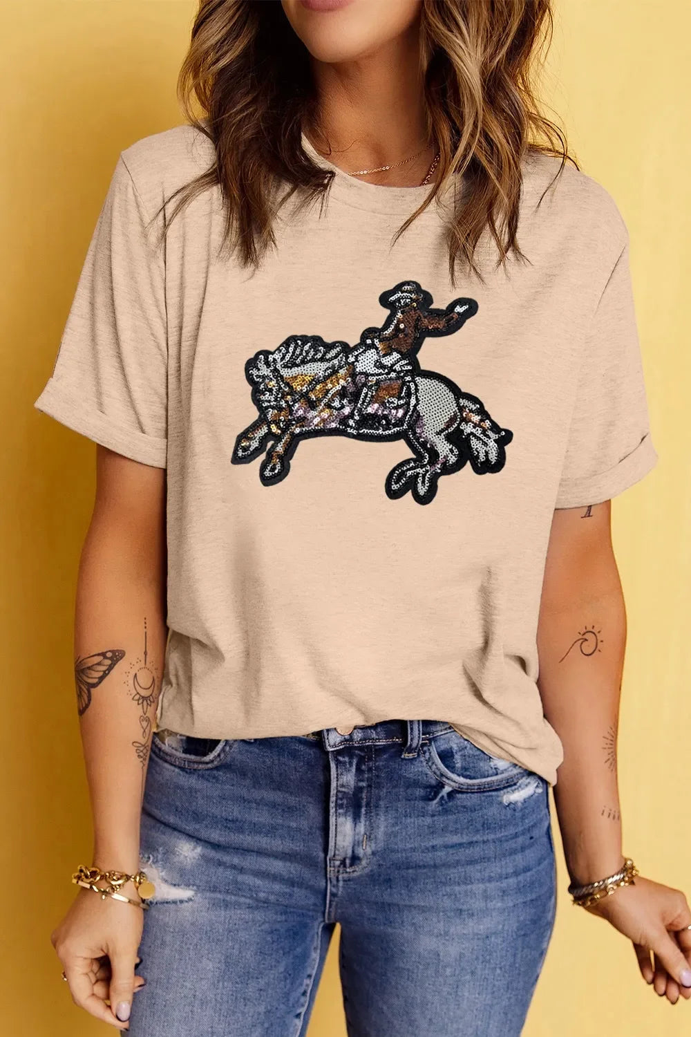 Sequin Rodeo Graphic Crewneck Tee With Stretch Fabric - Southern Shores Clothing