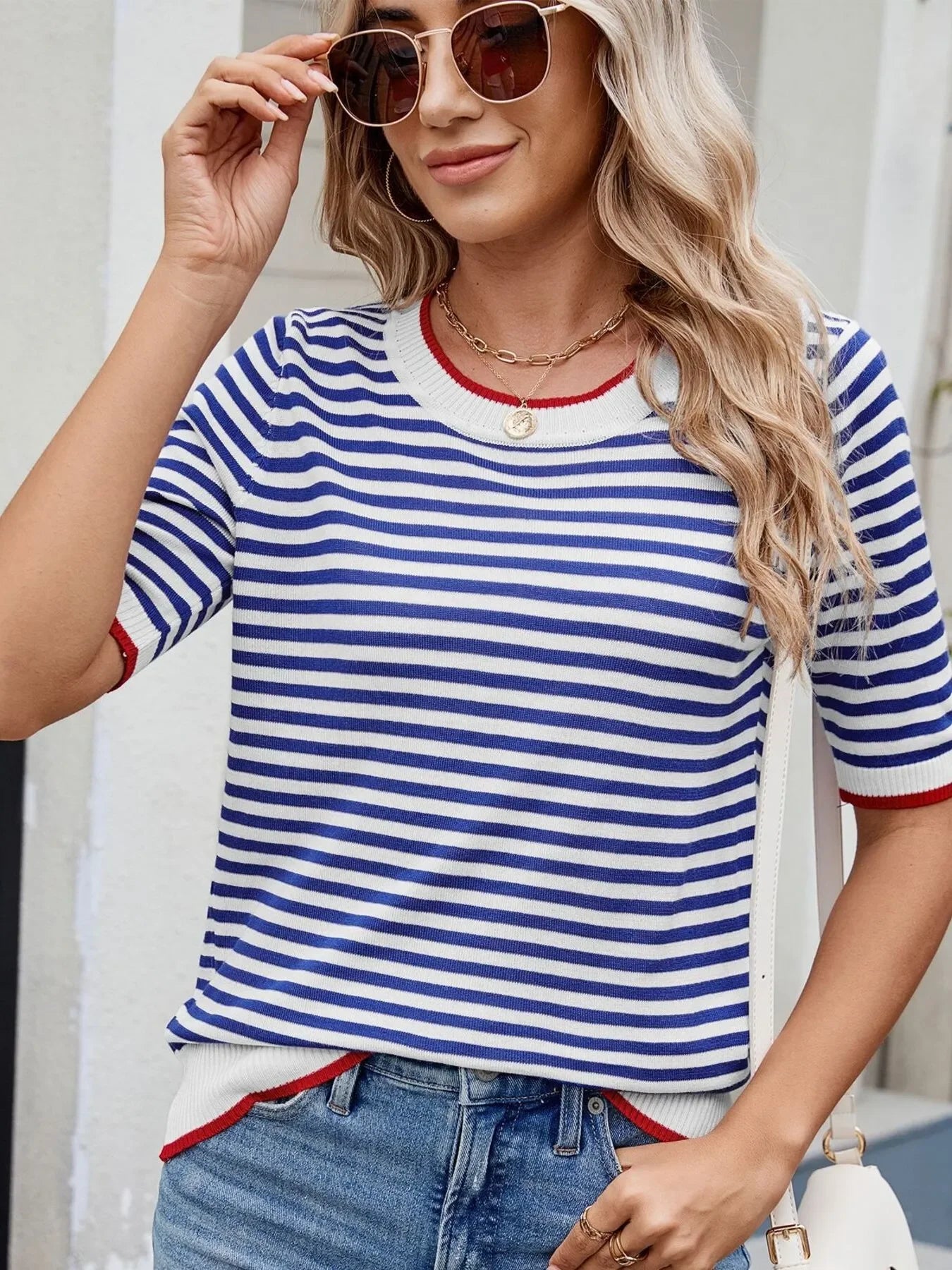 Striped Casual T-Shirt With Contrast Trim Basic Fit - Southern Shores Clothing