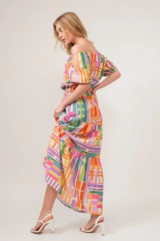 Asymmetric Geometric Print Tiered Maxi Skirt - Southern Shores Clothing