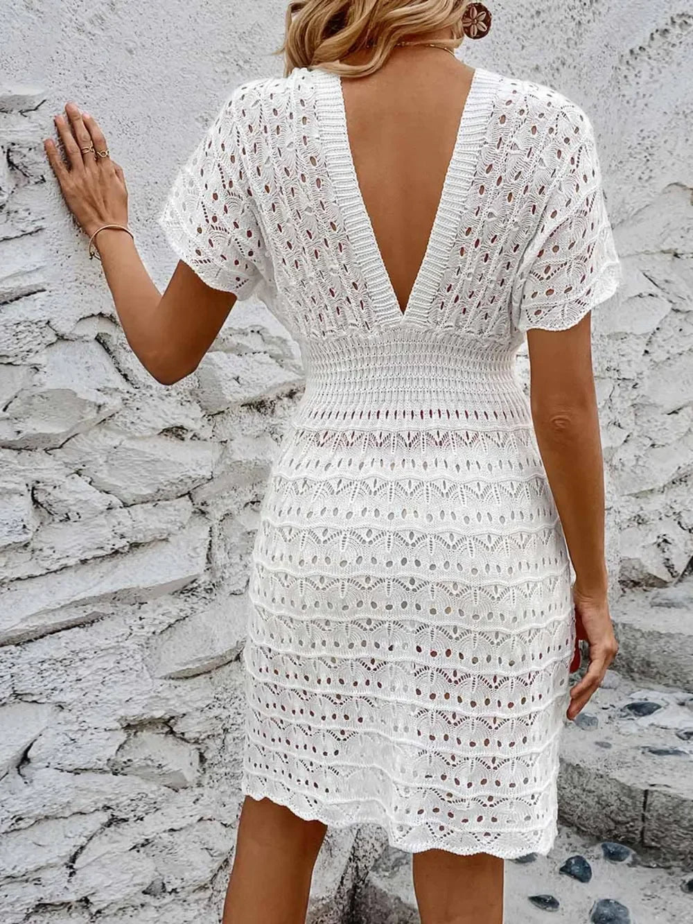 Openwork Sheer Plunge Cover Up Dress For Beachwear - Southern Shores Clothing