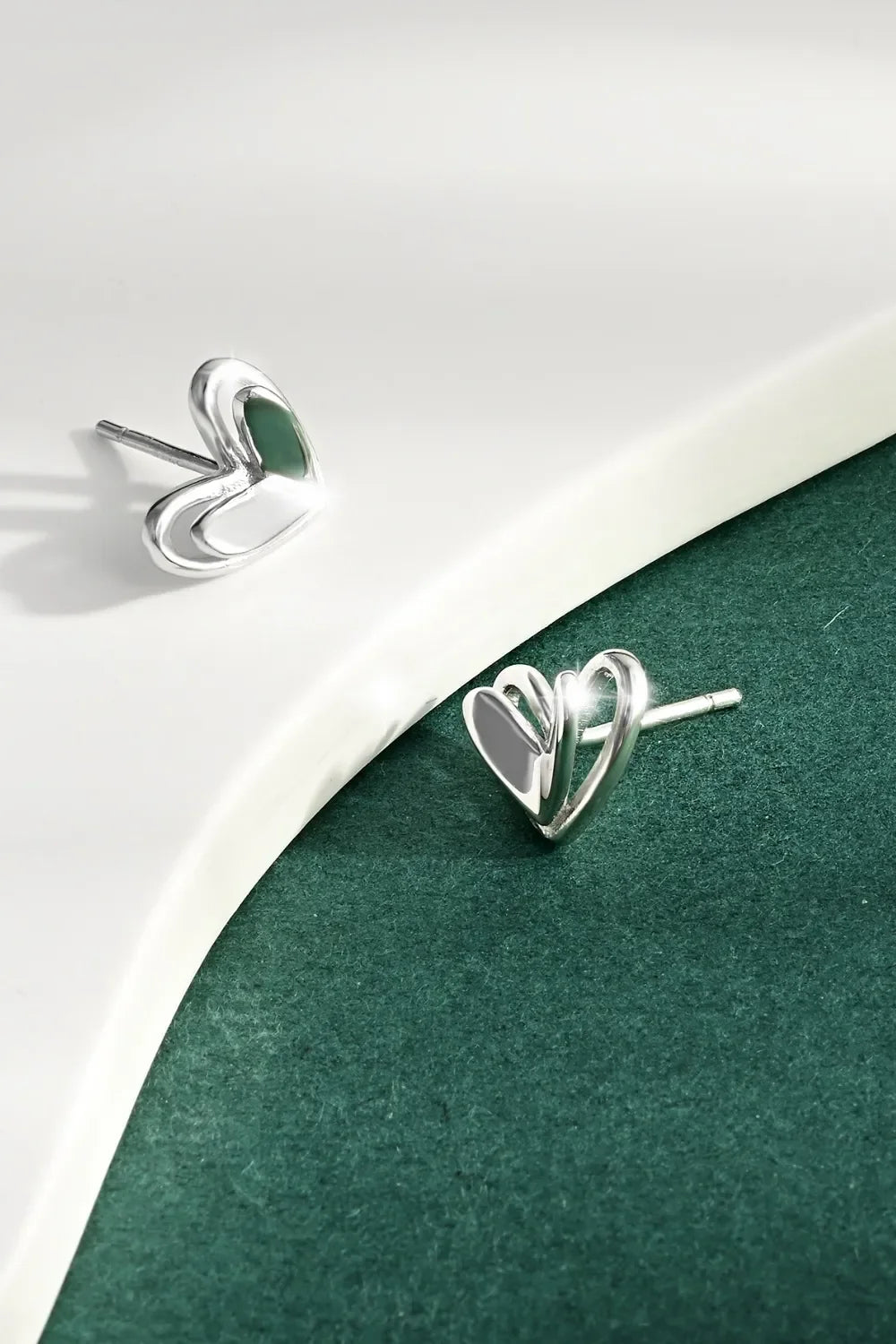 Sterling Silver Heart Stud Earrings Platinum Plated - Southern Shores Clothing