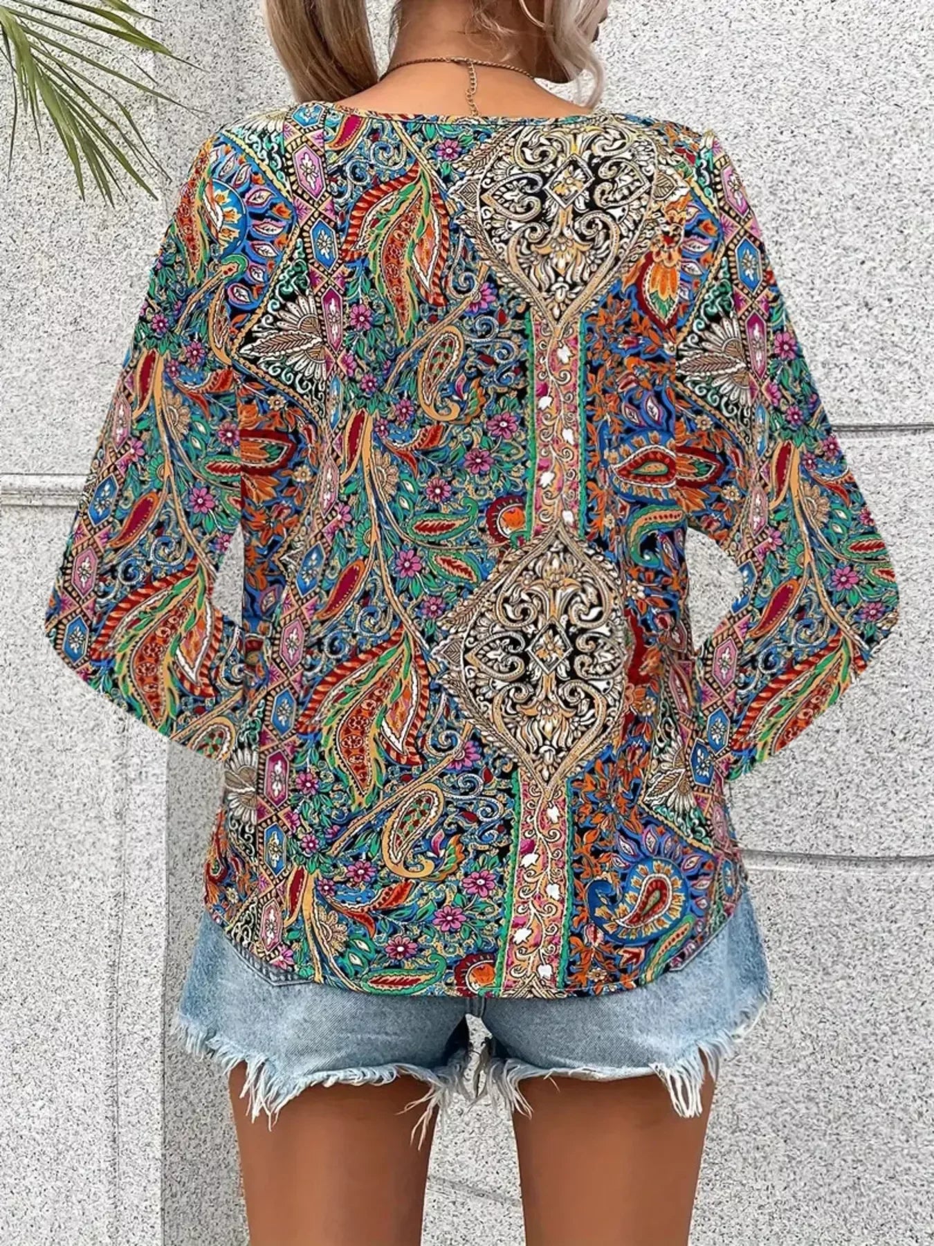 Paisley Print V Neck Long Sleeve Blouse Silhouette Classic - Southern Shores Clothing