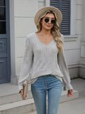 Lace Detail V-Neck Long Sleeve T-Shirt - Southern Shores Clothing