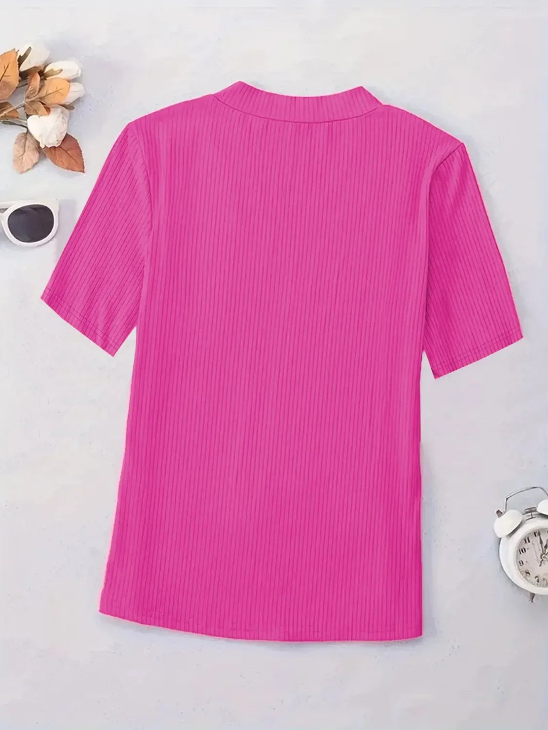 Full Size Solid V-Neck Short Sleeve T-Shirt Plus Size - Southern Shores Clothing