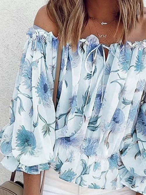 Off Shoulder Tied Ruffled Floral Print Blouse - Southern Shores Clothing