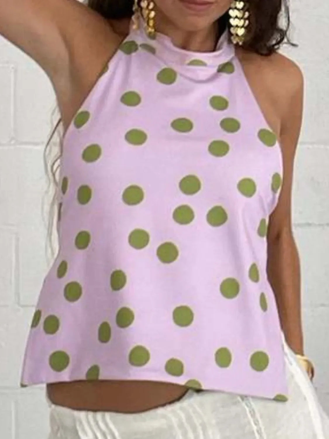 Backless Printed Halter Neck Tank Top With Slight Stretch - Southern Shores Clothing