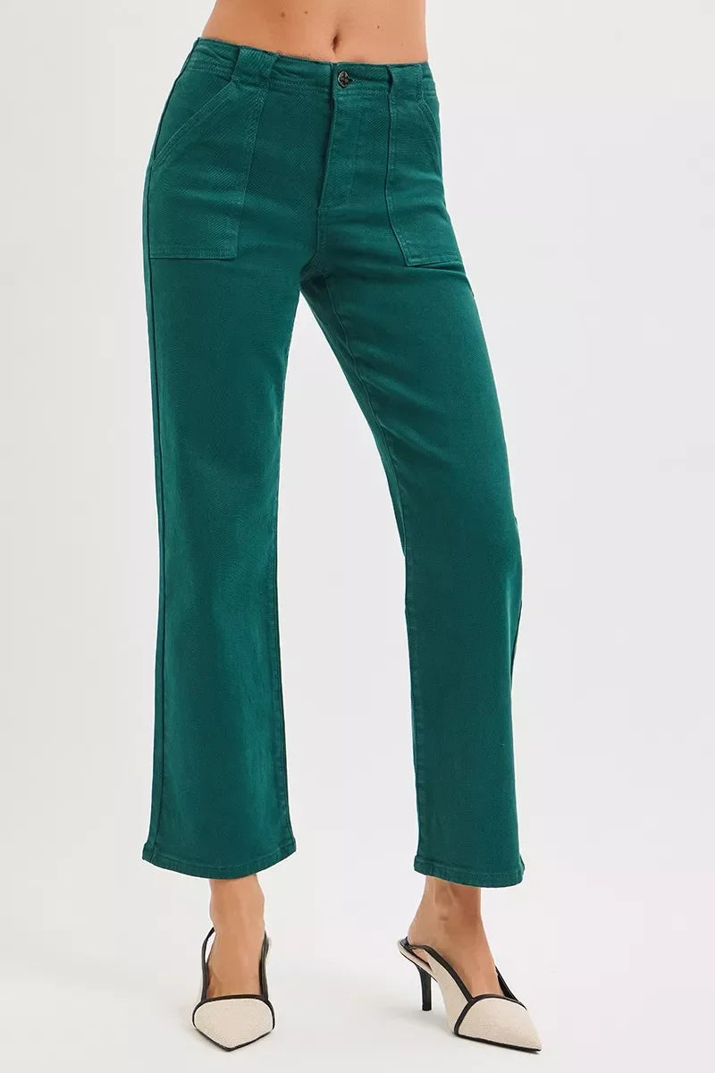 High Rise Ankle Flare Denim Jeans With Patch Pockets - Southern Shores Clothing