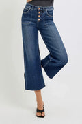 Plus Size High Rise Crop Wide Button Up Denim Jeans - Southern Shores Clothing