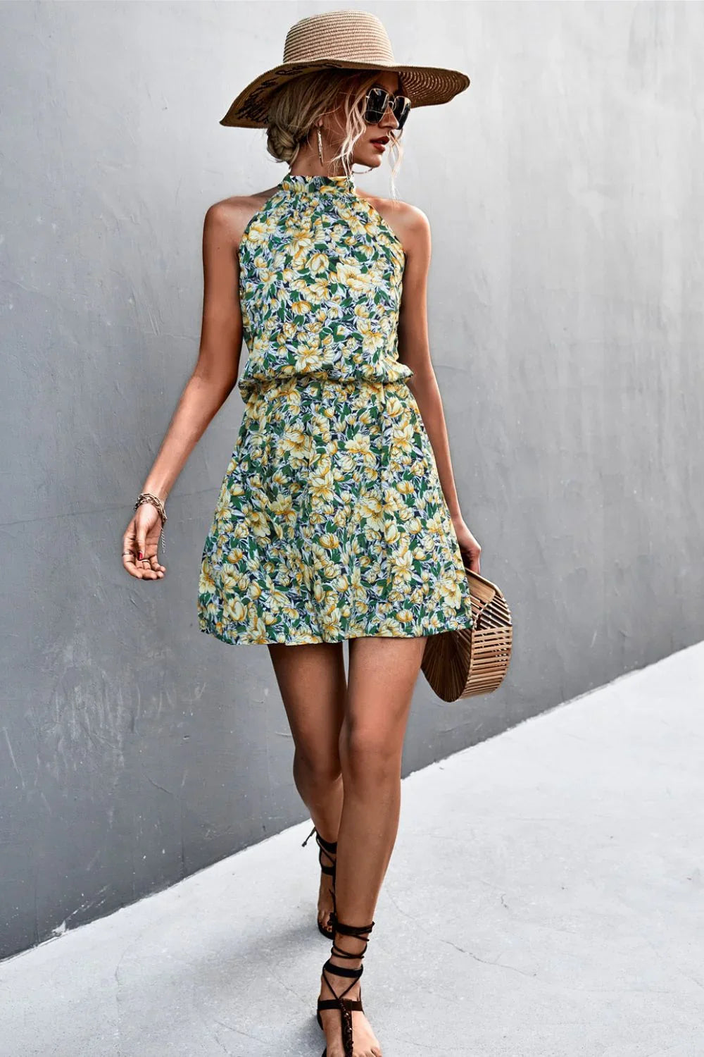 Floral Tied Sleeveless Mini Dress - Southern Shores Clothing