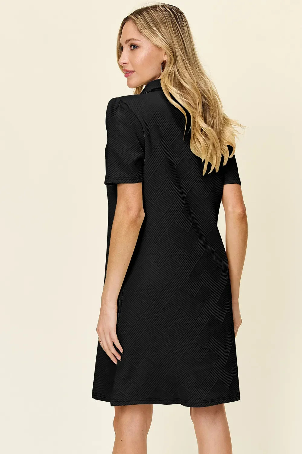 Textured Collared Neck Short Sleeve Dress - Southern Shores Clothing