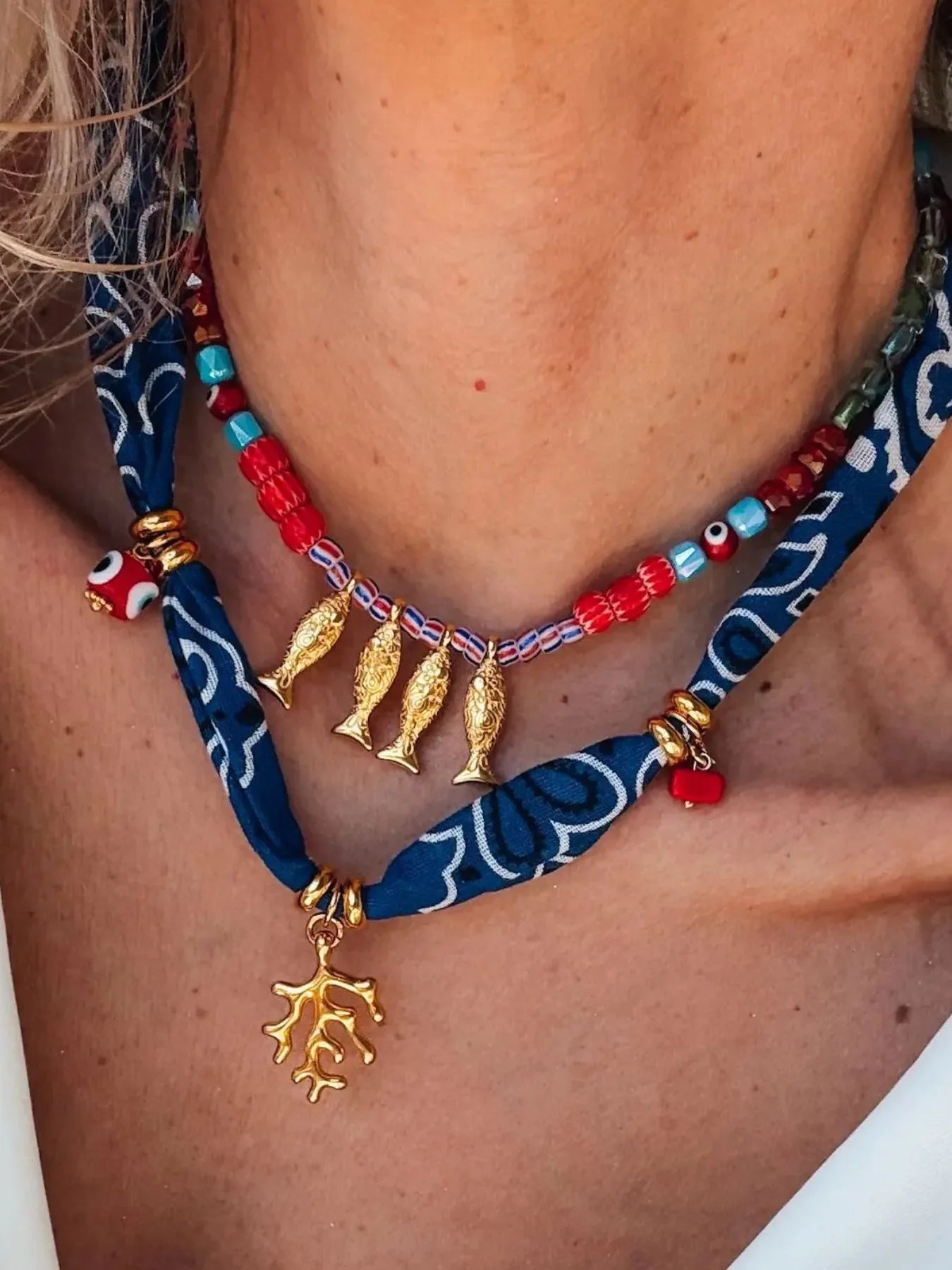 2-Piece 18K Gold-Plated Coral And Fish Pendant Necklace - Southern Shores Clothing