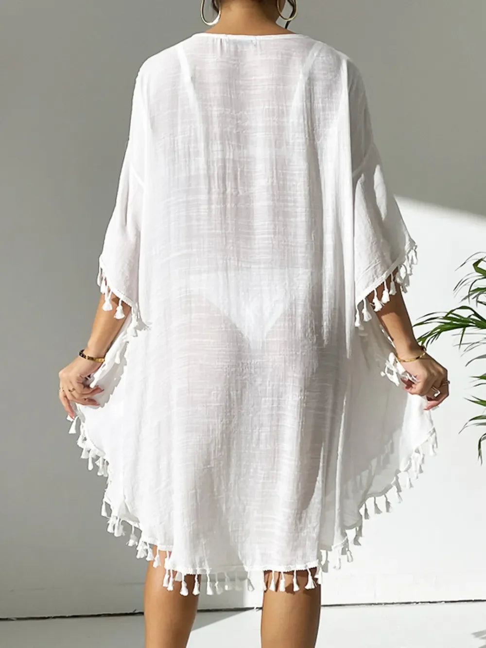Tassel Cutout Scoop Neck Cover Up Dress One Size - Southern Shores Clothing