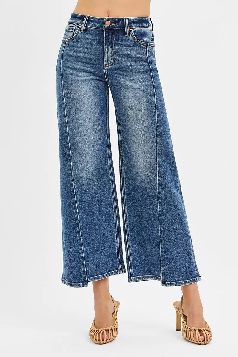Coastal Inspired RISEN High Rise Crop Wide Leg Jeans with Step Hem