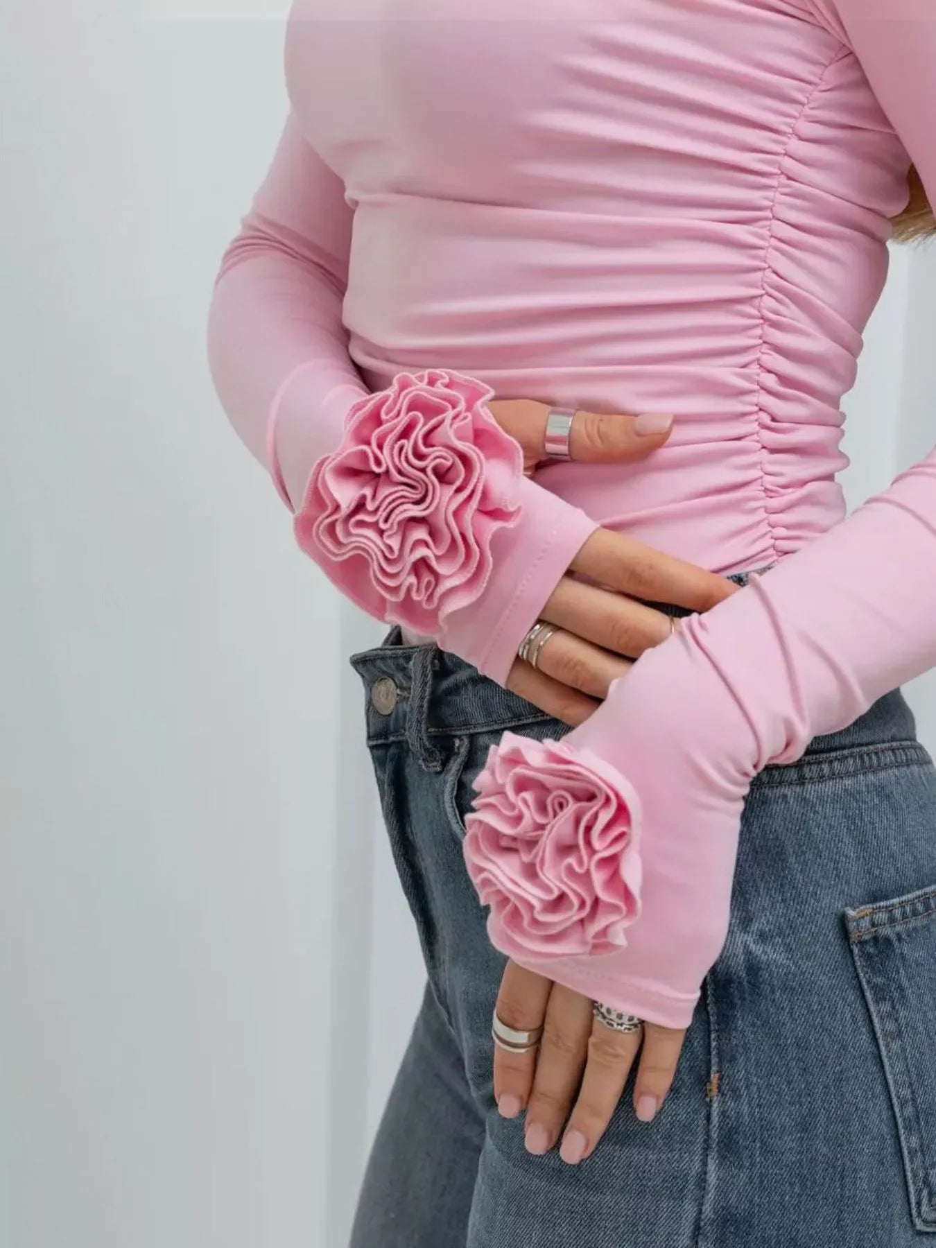 Flower Round Neck Long Sleeve T-Shirt - Southern Shores Clothing