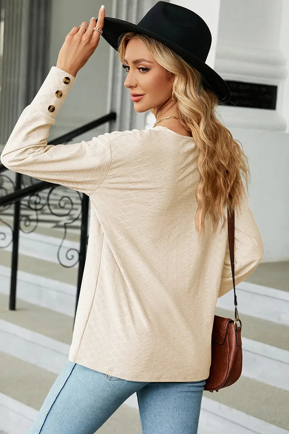 V-Neck Lantern Sleeve T-Shirt - Southern Shores Clothing