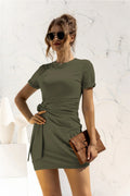 Coastal Round Neck Cuffed Sleeve Side Tie Dress - Southern Shores Clothing