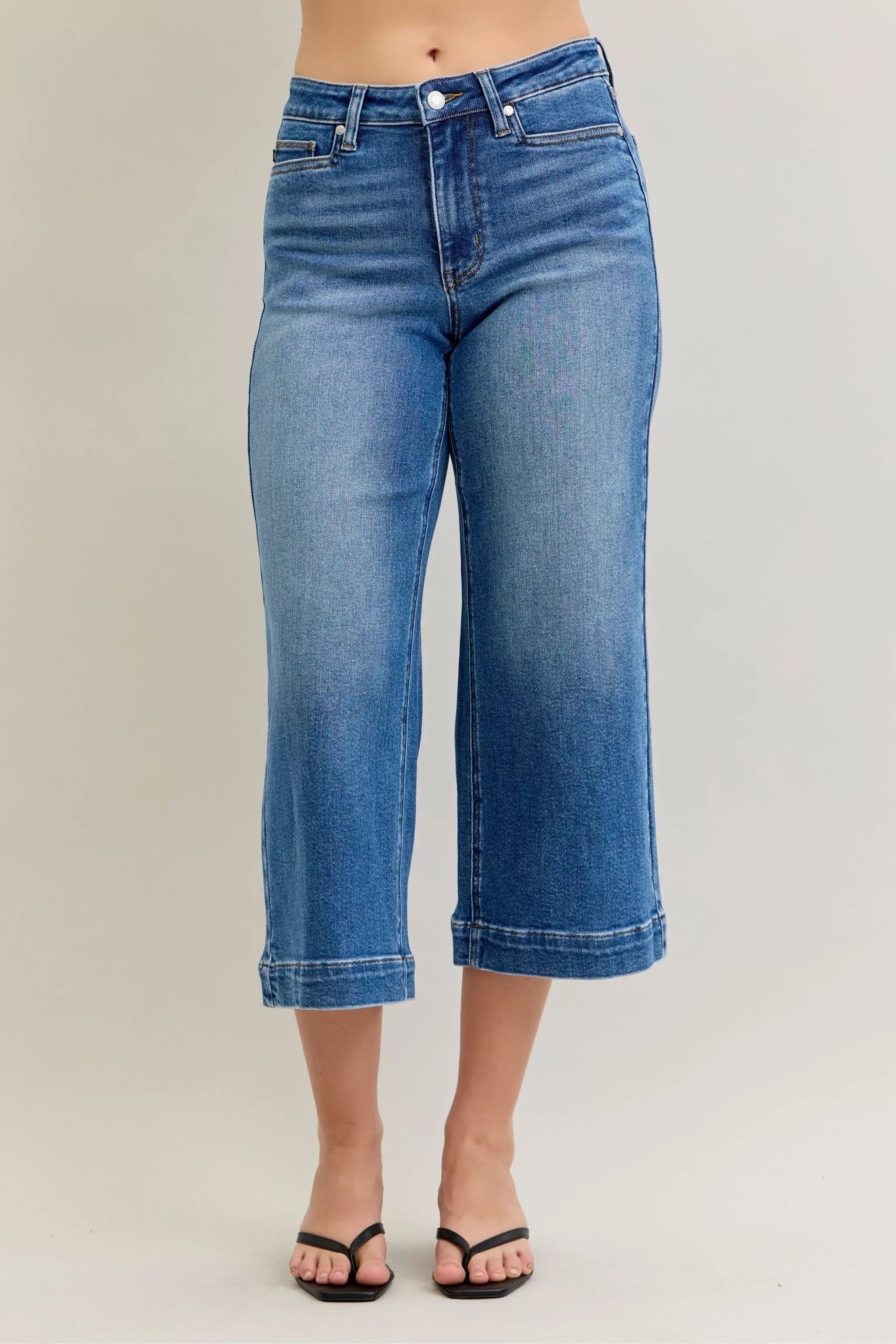 Mid Rise Crop Wide Leg Denim Jeans Relaxed Fit - Southern Shores Clothing