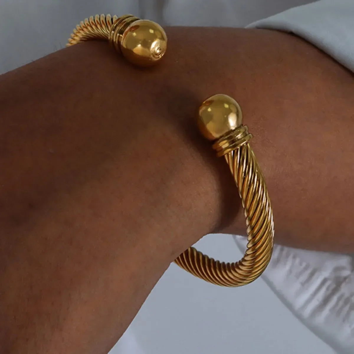 18K Gold Plated Stainless Steel Cable Cuff Bracelet - Southern Shores Clothing