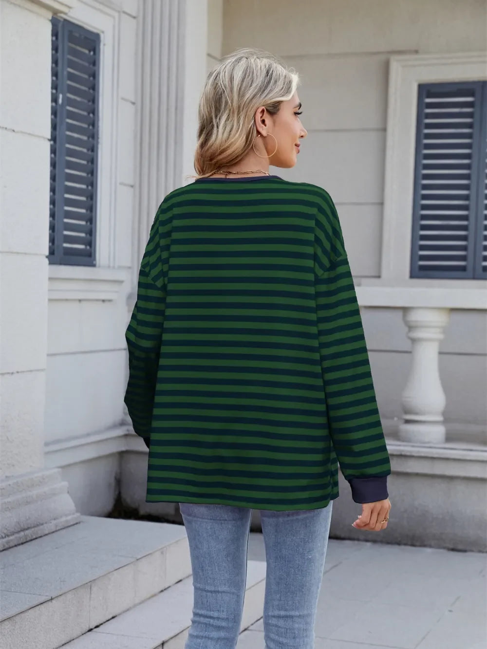 Lace-Up Striped Long Sleeve T-Shirt - Southern Shores Clothing