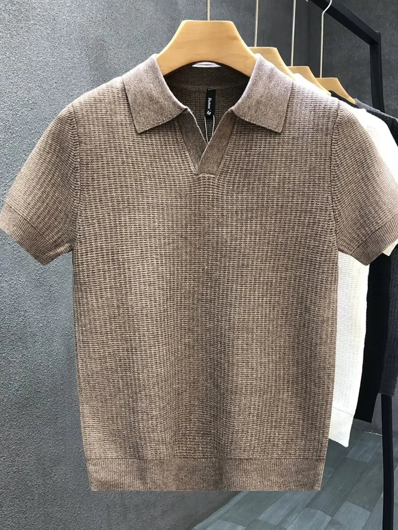 Plus Size Textured Knit Polo Shirt Casual Wear - Southern Shores Clothing