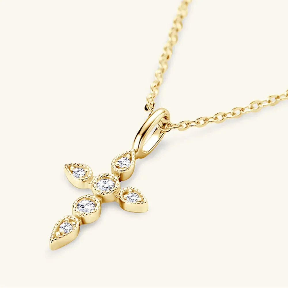 Sterling Silver Moissanite Cross Pendant Necklace - Southern Shores Clothing