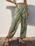 Smocked Slit Printed High Waist Wide Leg Boho Pants Relaxed - Southern Shores Clothing