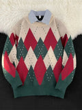 Vintage Argyle Knit Pullover With Stretch - Southern Shores Clothing