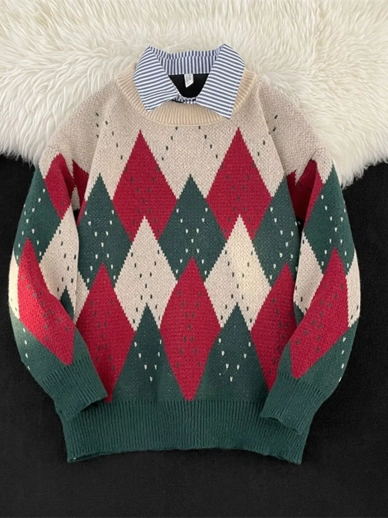 Vintage Argyle Knit Pullover With Stretch - Southern Shores Clothing
