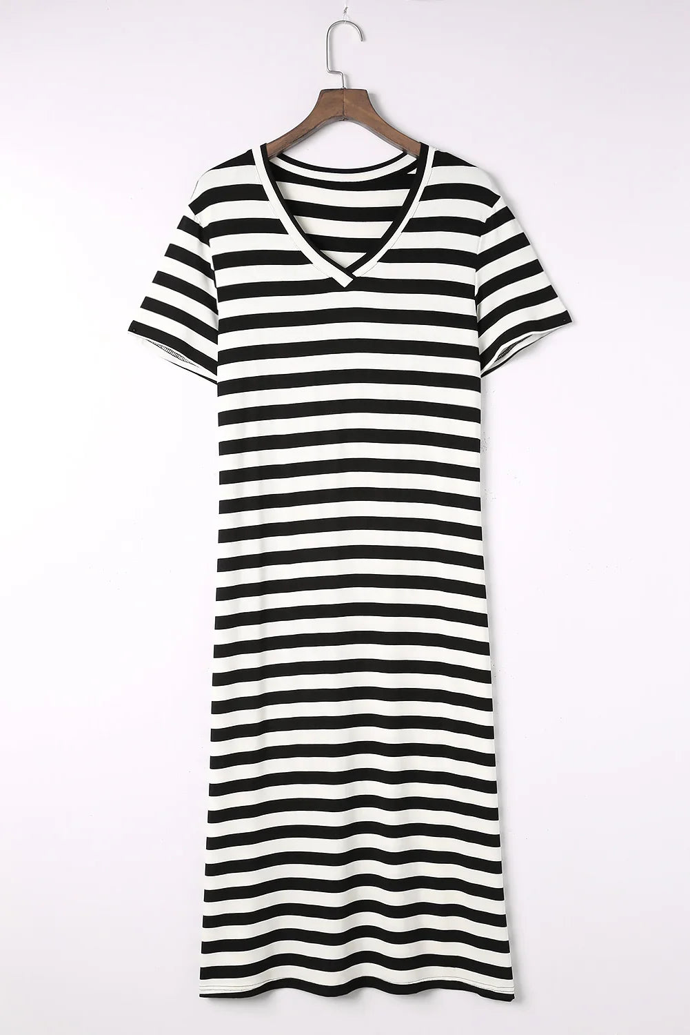 Striped V-Neck Short Sleeve Side Slit Dress - Southern Shores Clothing
